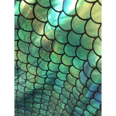Green Hologram 4-Way Stretch Mermaid Scales on Nylon Spandex