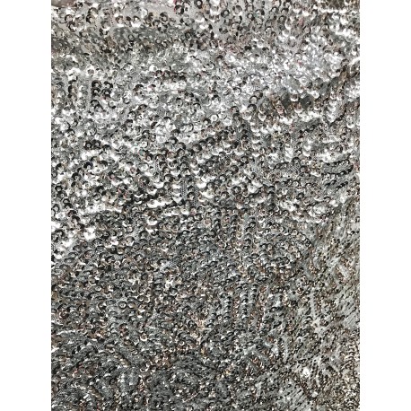 Silver Designed Sequin On Stretch Mesh 