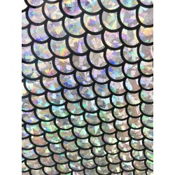 Silver 4-Way Stretch Mermaid Scales on Nylon Spandex