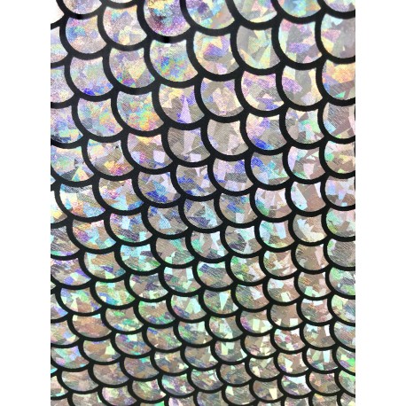 Silver 4-Way Stretch Mermaid Scales on Nylon Spandex