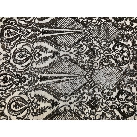 Four-Way Stretch Black Sequin Lace On Power Mesh