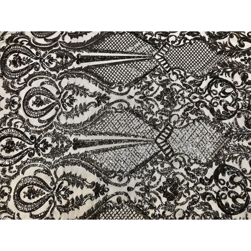 Black Stretch Sequins Lace Fabric by the Yard - J S International Textile