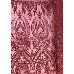 Four-Way Stretch Burgundy Sequin Lace On Power Mesh
