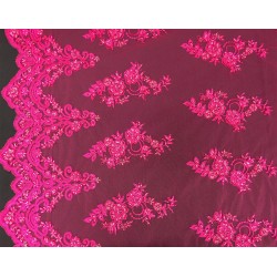 Fuchsia Embroidered and Beaded Lace