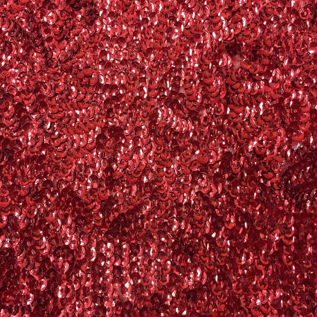 Red Designed Sequin On Stretch Mesh 