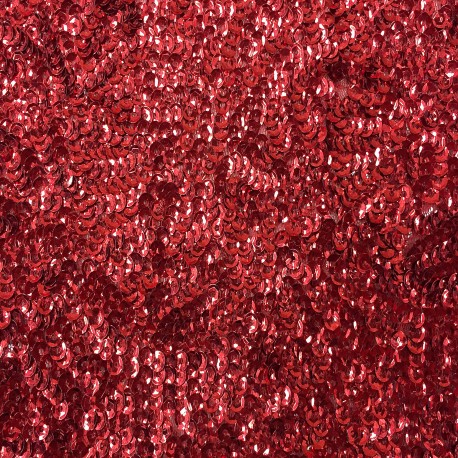 Red Designed Sequin On Stretch Mesh 